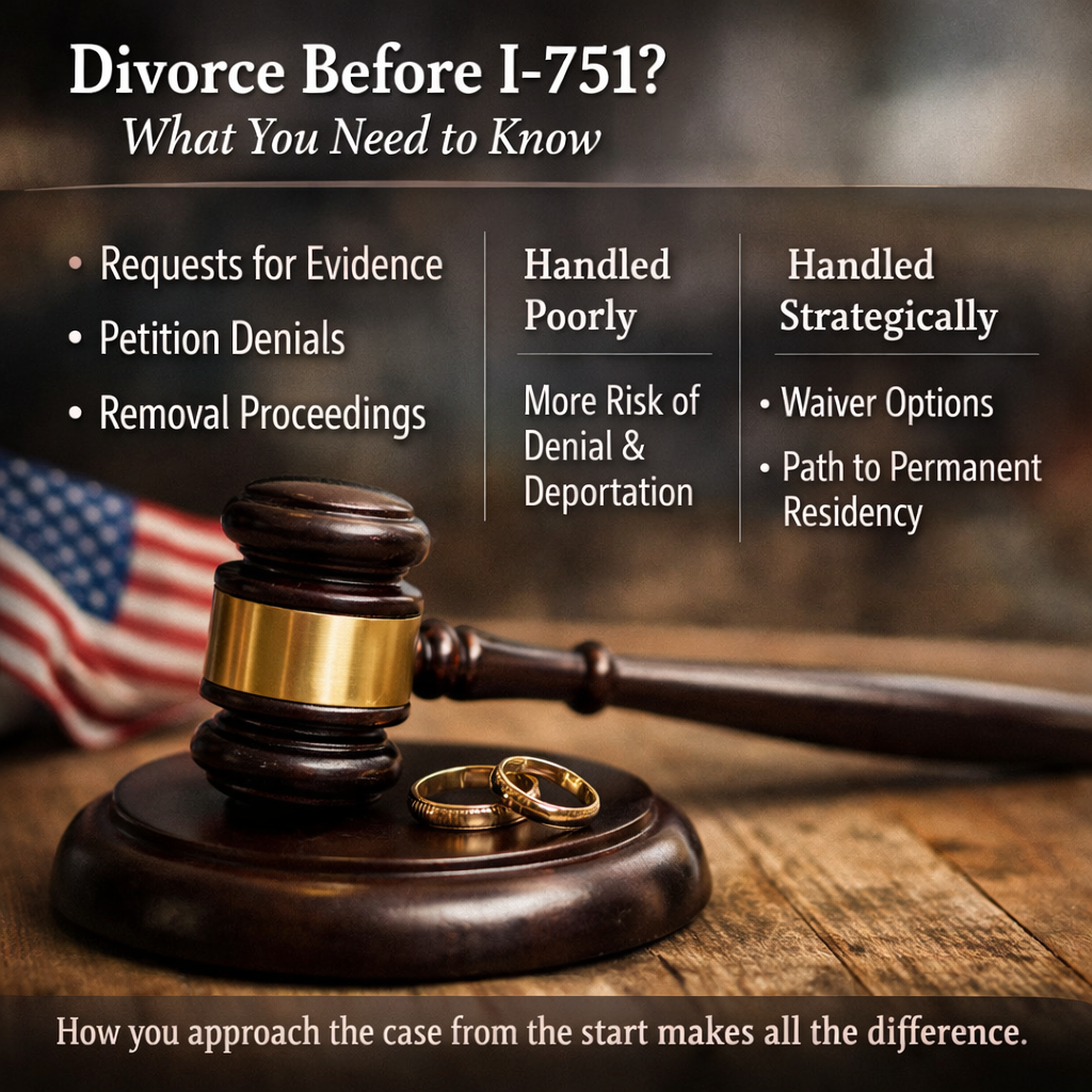 photographic One of the most common questions we see involves conditional permanent residents whose marriages break down before the I751 filing window