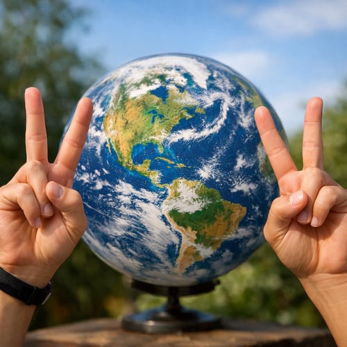 photographic peace sign ands globe-1